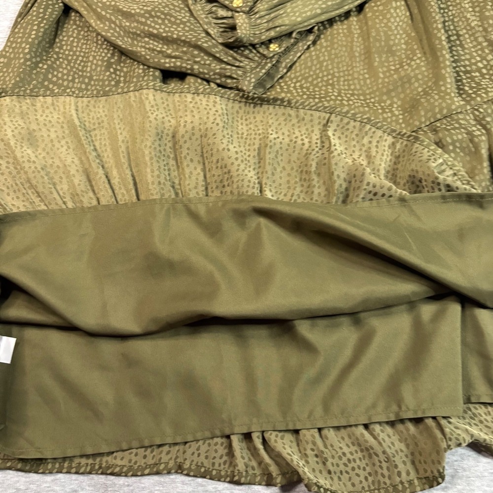 LOFT Olive Green Jacquard Smocked Tiered Swing Mini Dress NWT Petites MP - Picture 5 of 12